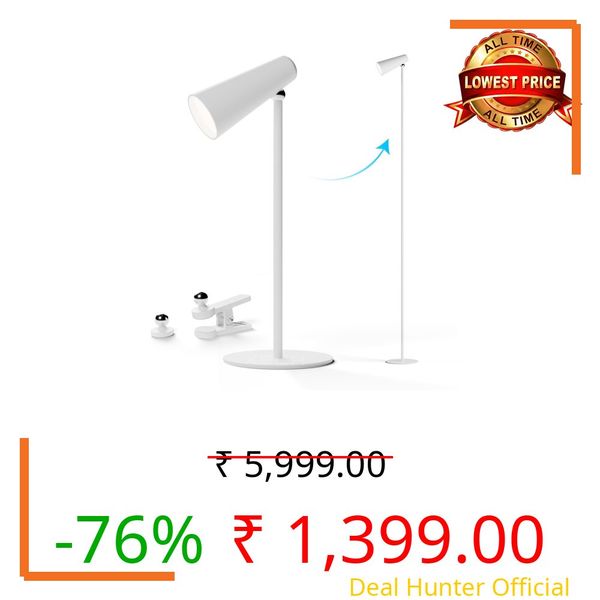 Xech LED Table Lamp for Study with Multiple Attachments 5-in-1 Rechargeable Desk & Floor Lamp Adjustable Brightness,USB-C Powerful Neodymium Magnets Reading Light for Students (Magneto II XL) (White)