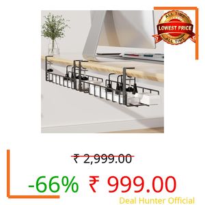 2 Pack Cable Management Under Desk Tray, 31.4" No Drill Under Desk Wire Management with Upgraded Clamp, Metal Cord Organizers for Desk with Cable Organizers, PC Cable Management Rack (2 Pack-Black)