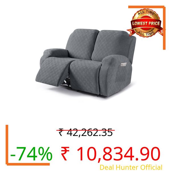 VANSOFY Oversized Recliner Cover, 2-Pieces Stretch Reclining Couch Cover with Pockets Loveseat Sofa Slipcovers Soft Washable Furniture Protector for Dogs Cats(Dark Gray)