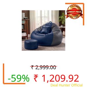 Sattva Dual Color 3XL Sofa Style Bean Bag Chair with Beans Filled | Faux Leather Binbags for Adults | Large Bean Bag with Pocket | Pre-Filled Beans Bag with Beans for Home (Navy Blue & Grey)