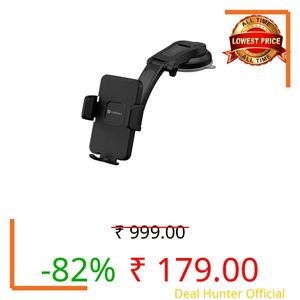 Portronics Clamp M5 Car Phone Holder Stand with Grip Rotation, Strong Hold, Suction Cup Mount, Single Hand Use, Shockproof Build, Mobile Stand for Car (Black)