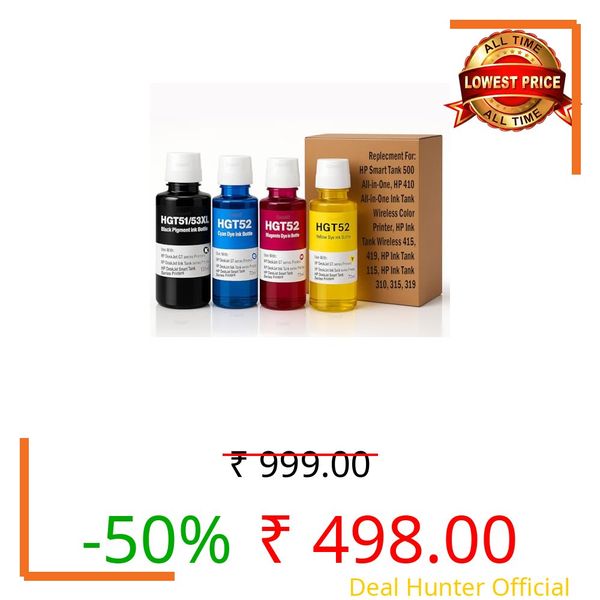 CANOFF GT53Xl/GT52 Refill Multicolor Dye Ink Compatible for HP Ink Tank 115, 310, 315, 319, 410, 415, 416, 419, 455, 500, 515, 530, 615, GT 5810, GT 5811, GT 5820 (Set, BK135ml/Color 70ml)