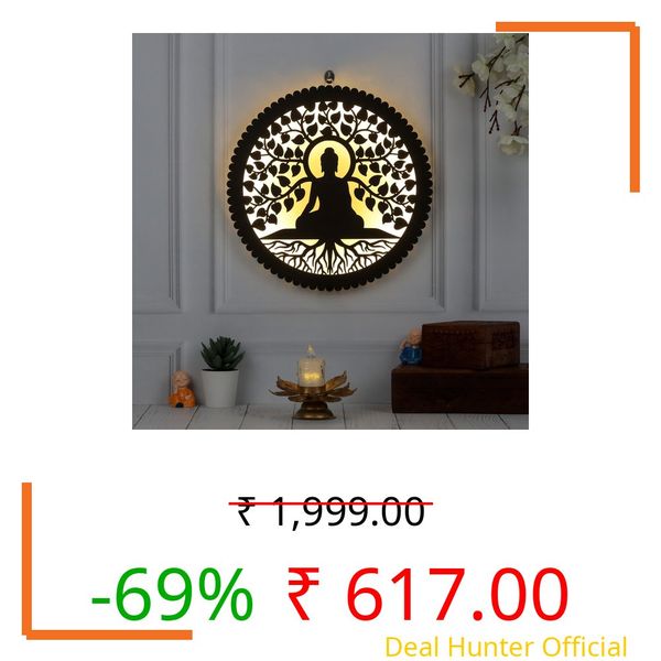 LASER ART Premium Wooden LED Buddha Wall Hanging Light | Spiritual Home Decor | Meditation Room Art | Divine Wall Lamp for Positive Energy, Peace & Elegant Living Room Decoration