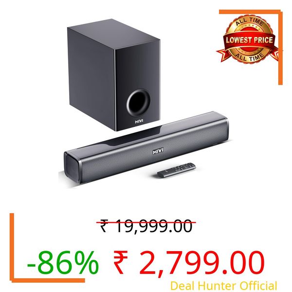 Mivi Fort H120 Soundbar - 120W Home Theatre Sound Bar, 2.1 Channel, 2 in-Built Speakers and 1 External Subwoofer, Multiple EQ & Input Modes, Made in India Sound bar for TV