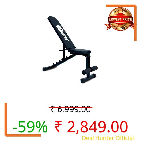 KENIT Adjustable Bench with 5 Levels, Flat, Incline & Decline with Leg Support, Adjustable Strength Training Bench for Full Body Workout (Black), 250 Kg