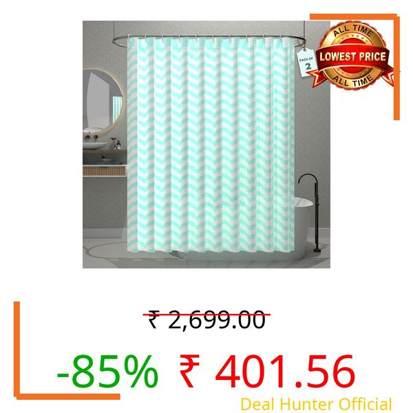 Kuber Industries Pack of 2 Washable Bathroom Shower Curtain 6 Feet with Hooks | Quick-Drying & Easy to Clean Washroom/Bathroom Curtains Waterproof | Includes 12 Plastic Hooks JY-1-5 |Waves Design