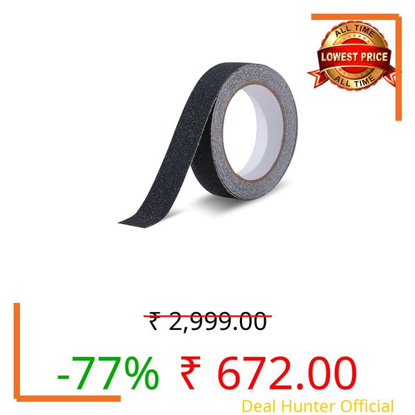 Robustt Anti Skid/AntiSlip Tape 5 Meter 25MM (Pack of 10) Fall Resistant with PET Material and Solvent Acrylic Adhesive Tape for Slippery Floors, Staircase, Ramps, Indoor, Outdoor Use - Black