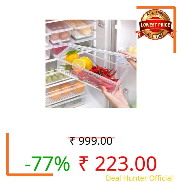 LEMBOSE Fridge Storage Containers (Pack of 5), Fridge Organizer with Removable Drain Plate & Secure-Sealing Lids, Fridge Storage Boxes Keep Fruits, Vegetables Fresher, Container Box, 1500 ML (5)