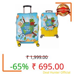 MyViradi Trolley Printed Cover Luggage Bag Polyester | Trolley Bags | Suitcase | Travel | Protector | Printed | Washable| Anti-Scratch Blue (Blue, 24 INCH)