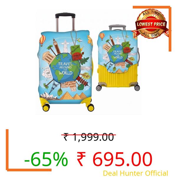 MyViradi Trolley Printed Cover Luggage Bag Polyester | Trolley Bags | Suitcase | Travel | Protector | Printed | Washable| Anti-Scratch Blue (Blue, 24 INCH)