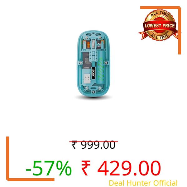 Acer Clearview Wireless Mouse, Dual Mode Bluetooth 5.2 & 2.4GHz, Rechargeable 500mAh Battery, RGB Lighting, 3200 DPI Adjustable, Silent Portable Mouse for Laptop, PC, Mac & Tablet, Green