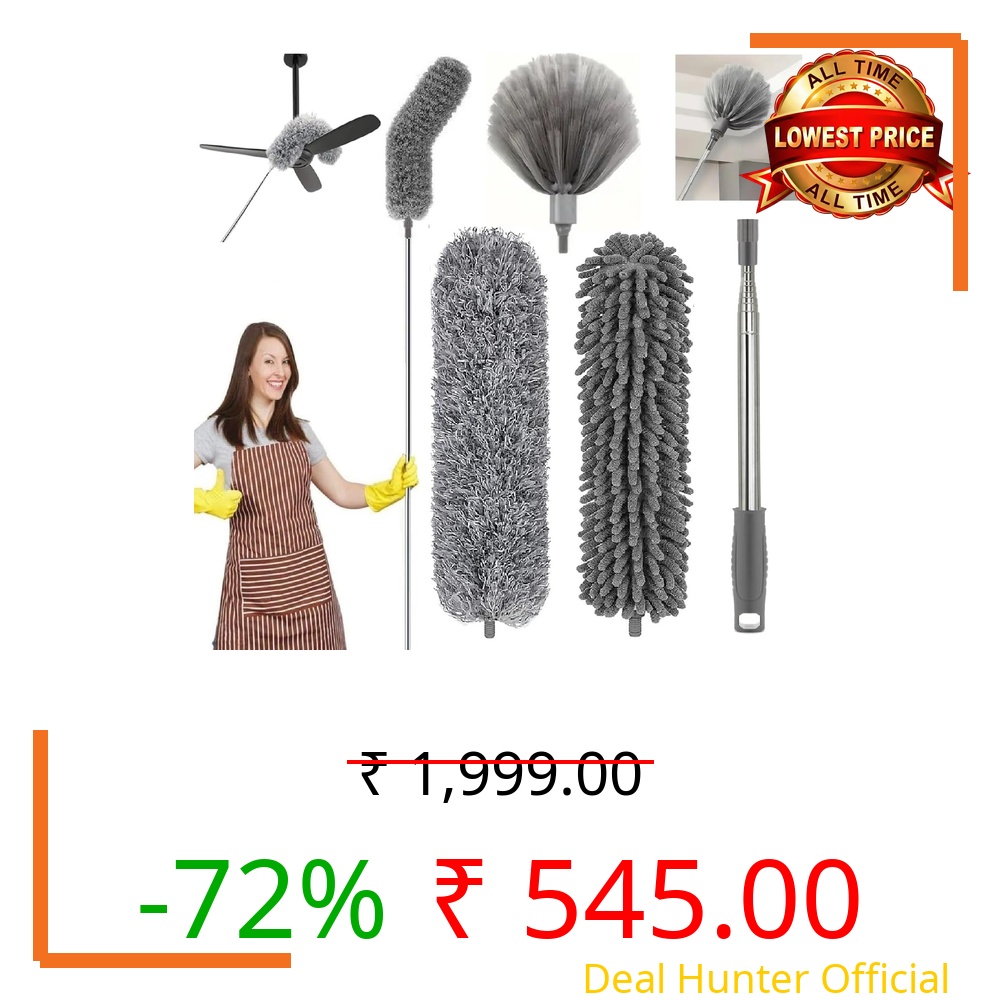 4pcs Dusters Kit Home Cleaning Product Set with 100 inch Extendable Long Rod for Ceiling Cleaning Cobweb Remover Fan Duster Furniture Window Blinds Dust Cleaner Bendable Reusable Washable Multicolor