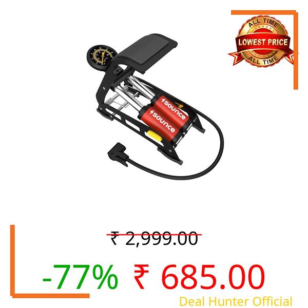 Sounce Double Cylinder 160 PSI Portable Foot Pump | Rapid Inflation | Hands-Free | Quick and Efficient Pumping for Car, Bike, Cycle, Balls, Air Tyre Inflator for car Bike and Cycle
