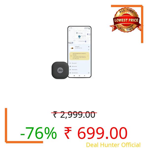 JioTag Go |India's First Android Tag | Google Find My Device Item Finder| Worldwide Tracking for Keys, Wallets, Luggage, Gadgets and More|1+1 Year Battery|No SIM Needed|BT 5.3|for Android Only
