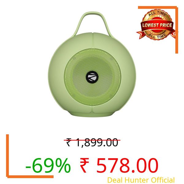 ZEBRONICS Sound POD 30 Portable Bluetooth Speaker, 12 Watts, Upto 8 Hours Playback, Passive Radiator, BTv5.3 | mSD | TWS | Splash Proof, RGB LED, Carry Handle, Deep Bass (Green)