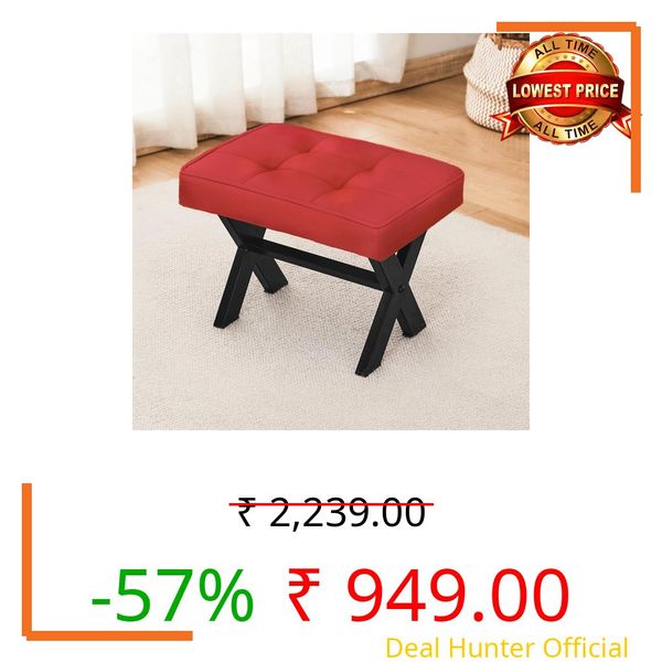 WellHouze Ottoman Foot Stool Vanity Stool Square Velvet Foot Rest Makeup Stool Small Chair for Vanity Modern Padded Seating Stool for Makeup Room Living Room Bedroom Office RED