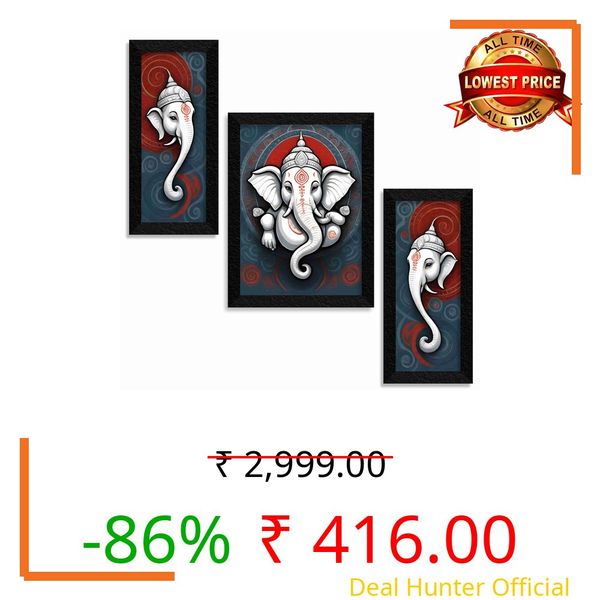 SAF Ganesha Paintings for Wall Decoration - Set Of 3, 3d modern art Painting for Living Room Large Size with Frames for Home Decoration, Hotel, Office painting 75 cm x 50 cm SAL36038