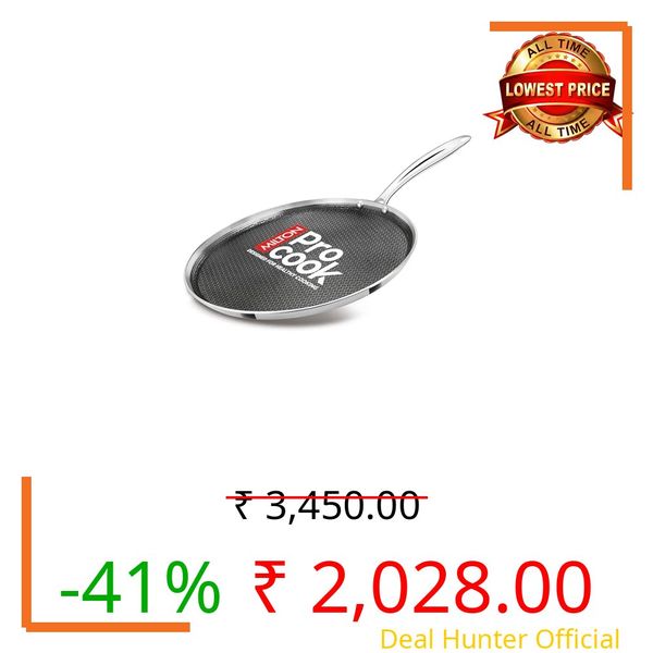 Milton Pro Cook Induction Cookware & Gas Stove Friendly Triply Stainless Steel Hexa Tech Omni Tawa 28cm | 3.5mm Thick | Greblon C3+ Coating Non Stick Dosa Tawa | PFOA-Free | Sturdy Handle |3Y Warranty