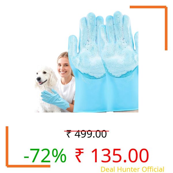 JINHUIYUAN Pet Grooming Gloves – Heat-Resistant Silicone Pet Washing Gloves with High-Density Bristles, Five-Finger Design for Gentle Dog & Cat Bathing, Shampooing & Massaging