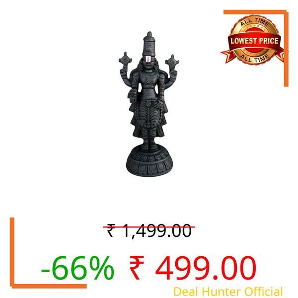 SAICHHA GIFTS Tirupati Balaji Idol For Car Dashboard, Venkateswara Swamy Murthi, Vaastu Advised Balaji Statue - Tirupati Balaji Murti Idols For Pooja Room (Marble, Black Big), 20 cm, 8 cm