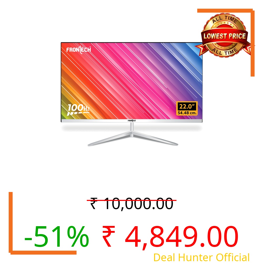 FRONTECH 22 Inch (54.48 cm) with 1920x1080 Pixels LED Monitor|Refresh Rate 100 Hz|Slim| Stylish Design & Wall Mountable| 16.7M Colors|HDMI & VGA Ports (White, MON-0091)