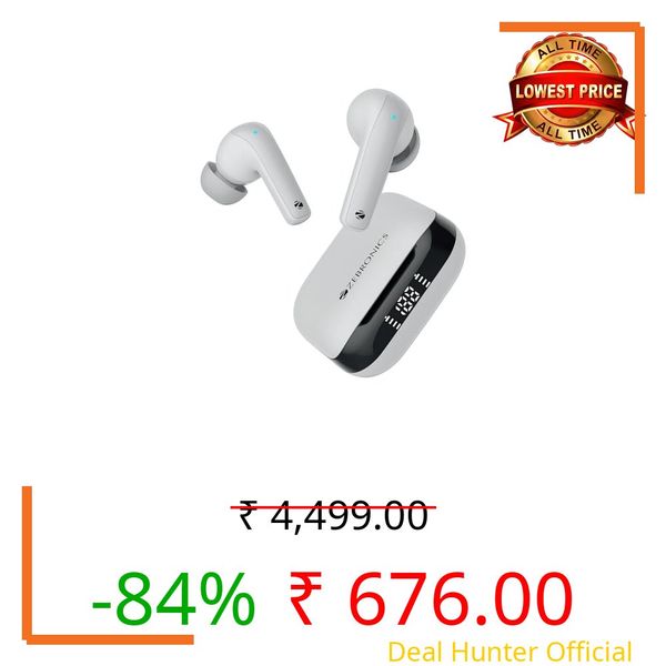 ZEBRONICS PODS K2 in Ear Wireless Earbuds, Upto 40 Hrs Backup, Dual EQ, Quad MIC ENC, 10mm Bass Drivers, Fast Charging, Bluetooth, Flash Connect,40ms Low Latency Gaming, LED Battery Indicator(White)