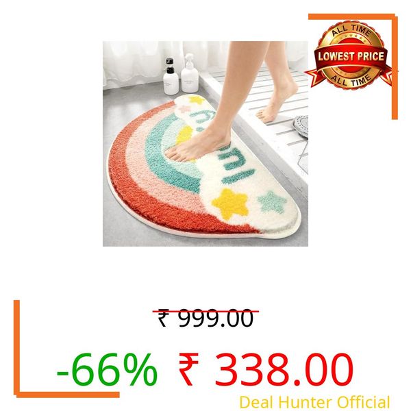 Gavi Enterprise Microfiber Home Decor Cute Rainbow Bathroom Mat Super Absorbent and Non Slip Semi-Circle Bath Mat Machine Washable Thick Fluffy Floor Mat for Shower, Bedroom and Balcony (60x40 Cm)