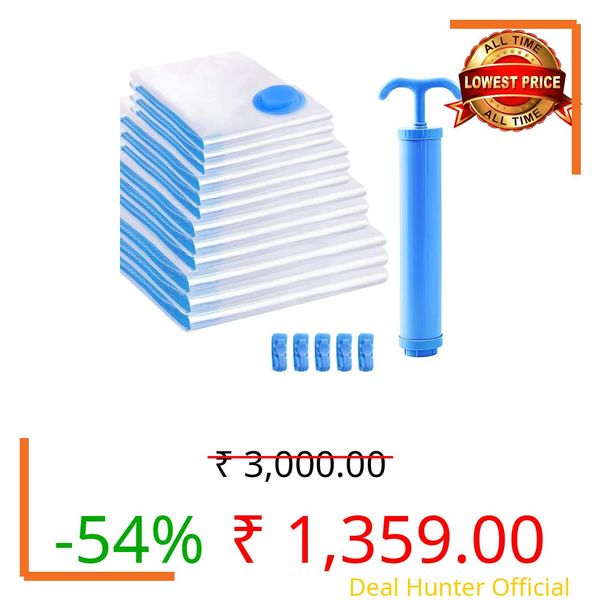 PRIME PICK 12 Pack Vacuum Storage Bags Compression Organizer Airtight Seal Hand Pump Included Space Saving Durable Clothes Bedding Travel Storage Transparent Multi Size Set