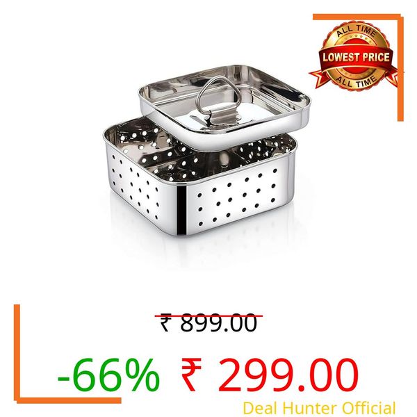 AIRA Stainless Steel Square Paneer/Tofu/Sprout Press Mould Maker Strainer, Dimension: 10.5x10.5x4 cm, Silver (250ML)