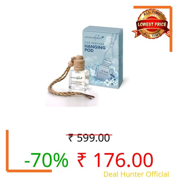 Aromahpure Premium Car Perfume Hanging Pod |10 ML | Icy Blast Fragrance Car Air Freshener | Natural Essential Fragrance Oils in Glass Bottle with Wooden Diffuser Lid | Long Lasting upto 30 days