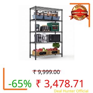 STORACK 5-Tier Heavy Duty Metal Storage Rack | 300 kg Weight Load Capacity | Height Adjustable Shelves | Bolt-Free Easy Assembly | 75L x 35W x 155H CM | Industrial & Home Storage | Black