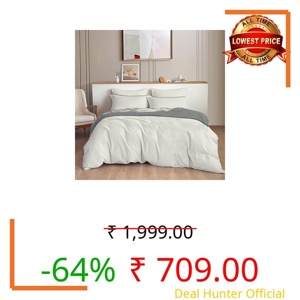 THE HOME STYLE 300TC Plain Solid Glace Cotton King Size Duvet Cover II Razai II Quilt Cover for Double Bed with Zipper Closure II 140 GSM (90x100 Inch, Plain, Dove Tone)