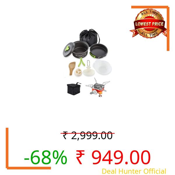 BYRM Camping Cookware Mess Kit with Gas Stove for Backpacking Gear – Camping Cooking Set - Camping Pots and Pans Set - Backpacking Stove/Portable Stove Compatible - Camp Kitchen Equipment