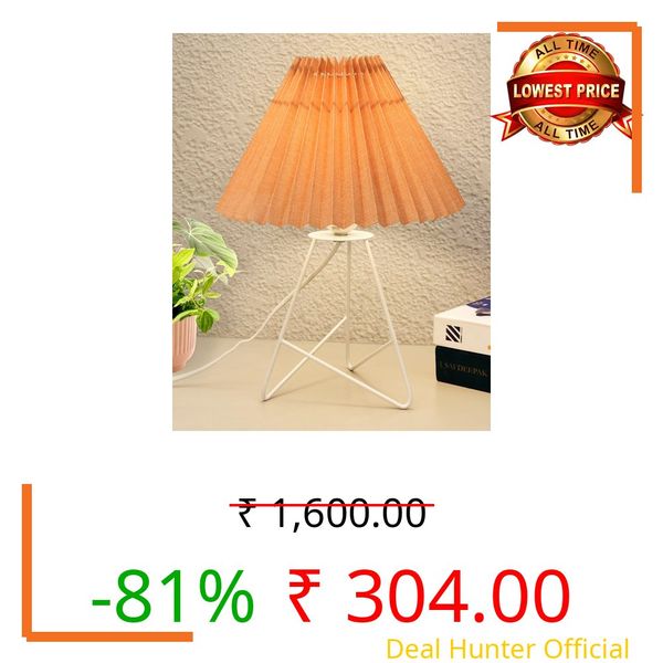 Homesake® Retro Down to The Wire Metal Table Lamp with Fabric Shade, Bedside Lamp Gift Housewarming Home Living Room, Pleated Shade (Beige)