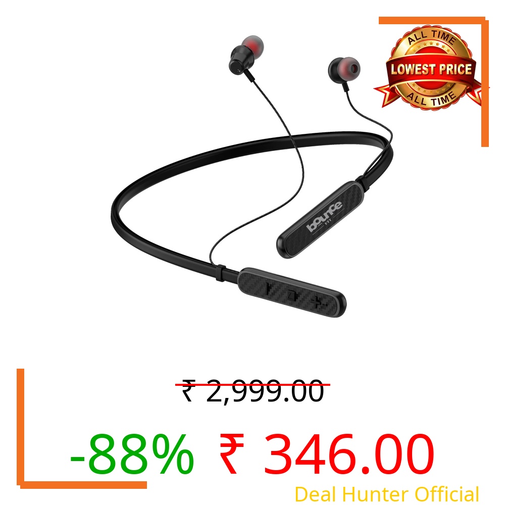 Bouncefit Sonic 144 Bluetooth Wireless Neckband, 35 Hours Continuous Playback Battery, Fast Charge, IPX7, Low Latency, Active Noise Cancellation, Earbuds with Mic Earphones (Black)