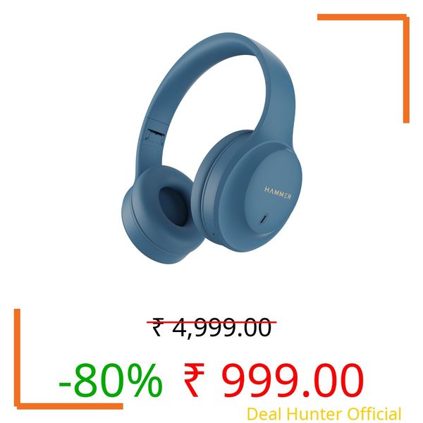 HAMMER Vibe ENC Bluetooth Headphone, 40mm Driver, Dual Pairing, 50hrs Playtime, Voice Assistant, BT V5.4, Game Mode, Soft Cushions, Lightweight Headphones for Music, Gaming and Calls (Blue)