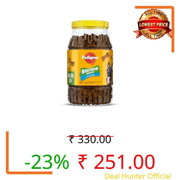 Pedigree Biscrok (Above 4 Months) Dog Biscuits, Chicken Flavour, 900 g, No. 1 Dog Trainer’s Preferred Brand in India