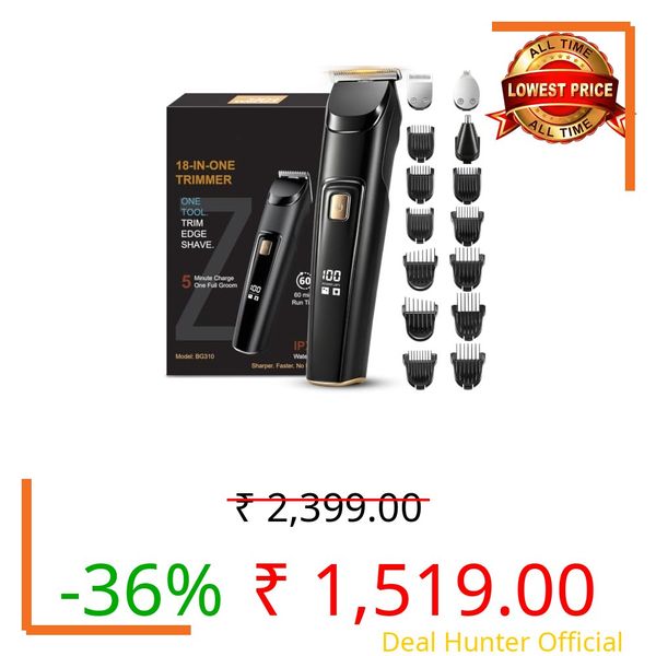 AREYZIN 18-in-1 All-in-One Trimmer for Men, Beard, Hair & Body Grooming Kit with Nose & Ear Trimmer, Multiple Length Combs, 120 Min Runtime, Digital Battery Display, Cordless