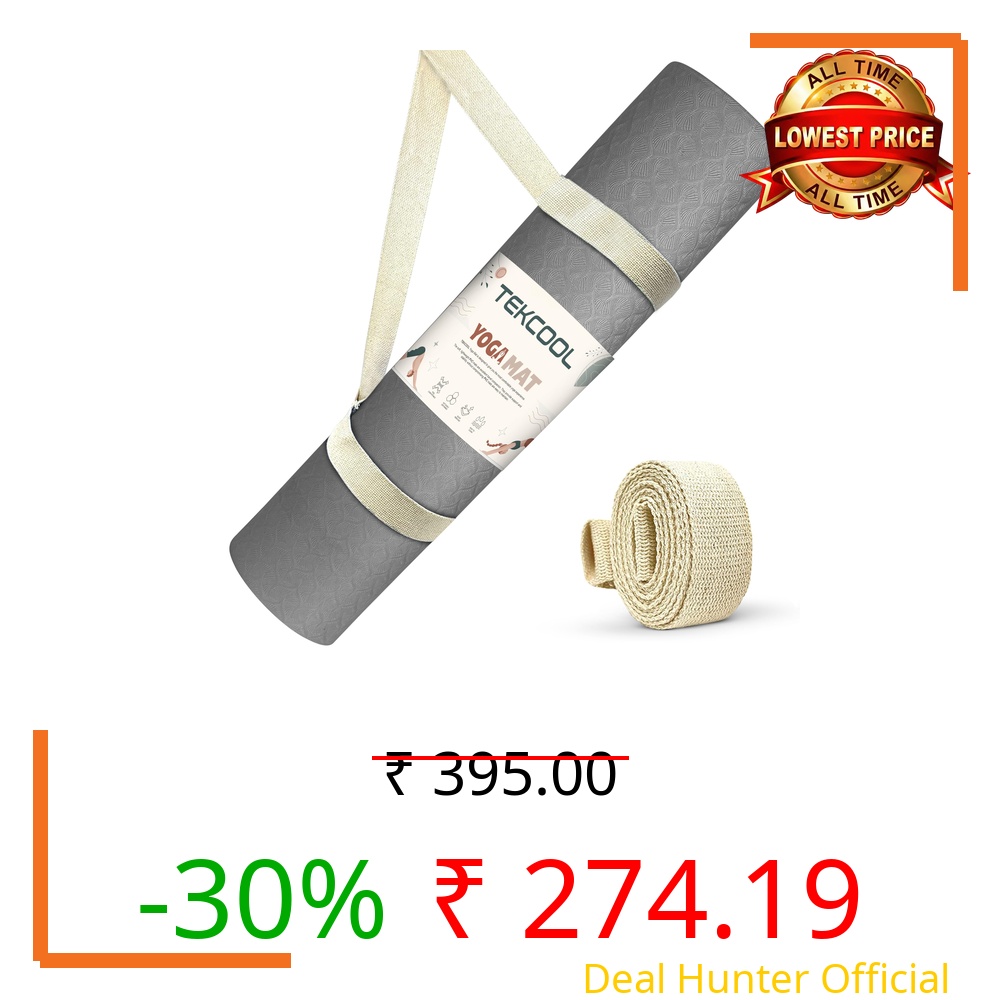 EsOyl TEKCOOL Ethylene Vinyl Acetate Yoga Mat - Grey, 4mm Thick, Anti-Slip, Sweat Resistant, For Men, Women & Kids