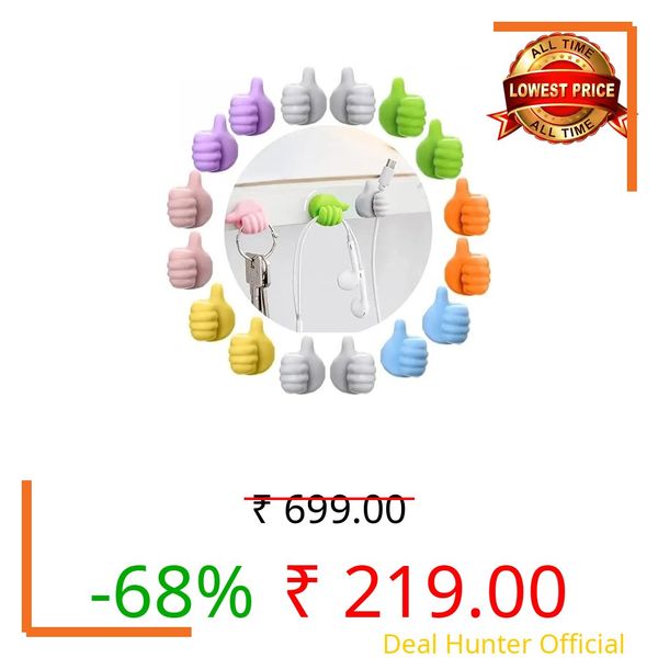 Concepta Creative Silicone Thumb Wall Hook, Multifunction Self Adhesive Cable Organizer Clips Key Hanger, No Punching Nails-Free Utility Hooks Desk Wire Management, Multicolor (Pack of 25 PIS)