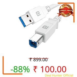 Portronics PrintLink 5 Printer Cable with USB Type-A to USB Type-B Male Connectors, 5 Meters / 16.5 Ft Long, High-Speed Transfer Cord for Printers & Scanners (White)