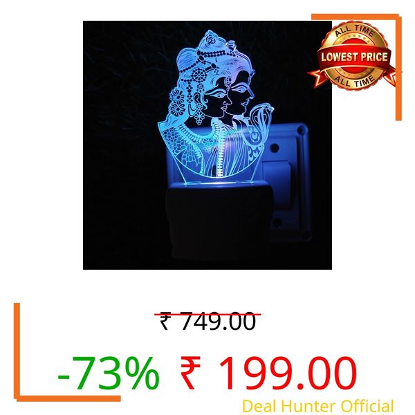 GREECHO Krishna 3D Optical Illusion Acrylic Night Lamp, 7 Colors RGB Auto Colour Changing LED Plug and Play Night Light, Office Light, Best for Gift - Pack of 1 (SD010) (SD0168)
