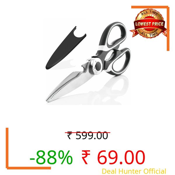 BUYMZ Multi Purpose Kitchen Scissors with Cover,food scissors,Premium Stainless Steel Solid Kitchen Shears for Meat,Seafood,Chicken,Vegetables,Herbs,Bottle Opener for General Use, (PACK OF 1)