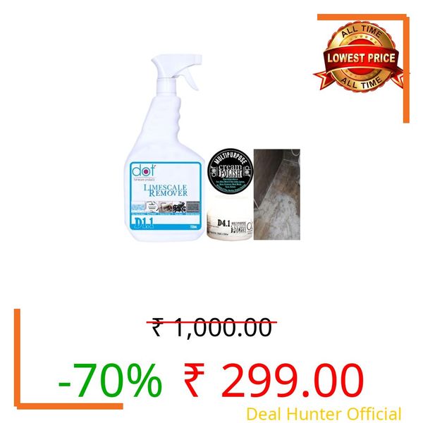 Hard Water Limescale Remover & Bathroom Descaler 750ml | Heavy Duty Cleaner for Tap, Toilet Surfaces | Removes Rust, Limescale & Salt Stains | 6 in 1 Multi-Surface Cleaner Liquid + Cream Polish