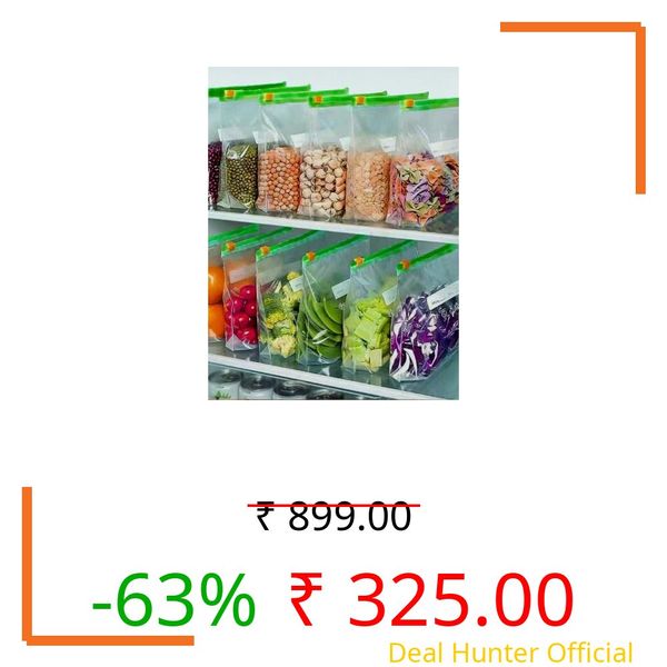 Effigy onlinehub Plastic Zip Lock Reusable Slider Zipper Transparent Gusset Bag For Food Storage,Fruit Vegetable Freeze Storage Pouch Bags.Use for Freezer and Office Storage - pcs set (25)