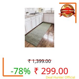 GLOFY Hand Woven 100% Natural Cotton Rug Carpet Bed Side Runner for Bedroom, Living Room, Yoga Mat | 2x5 Feet, 60cm x 152cm (Green Mix)