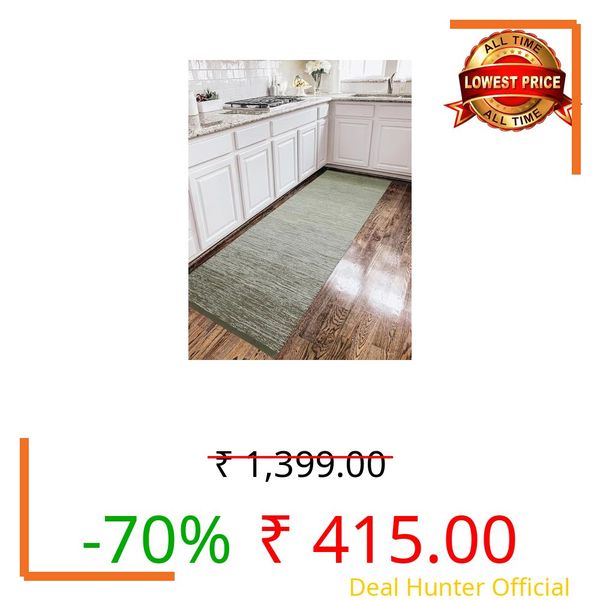GLOFY Hand Woven 100% Natural Cotton Rug Carpet Bed Side Runner for Bedroom, Living Room, Yoga Mat | 2x5 Feet, 60cm x 152cm (Green Mix)