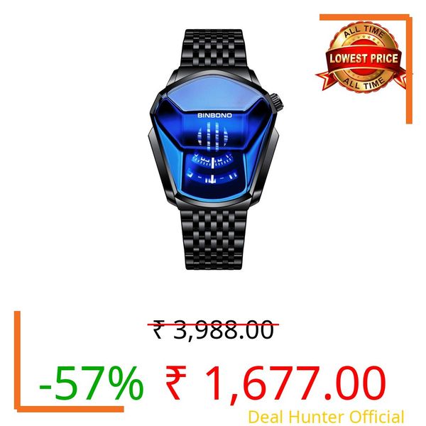 Luminex Commerce Luxury Black Watch for Man, Unique Creative Analog Watch, Stainless Steel Black Tone Strap Quartz Watch with Blue Big Dial, Waterproof Business Men's Fashion Wrist Watch
