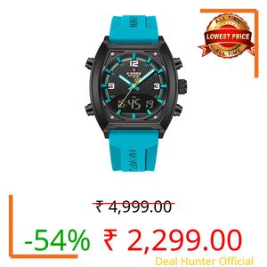 NAVIFORCE Fashion Business Mens Watches,Multifunctional Dual Display Waterproof Wristwatch,Gift Watch for Men, Black + White + P. Blue