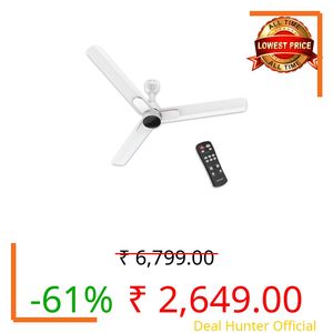 Polycab Wizzy Neo DLX 1200mm 5-Star BLDC, Remote Ceiling Fan for Living Room | 55% Energy Saving, High Air Delivery, 7 Speed Setting | 3-yr Warranty【Snow White】